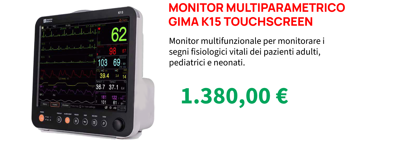 MONITOR MULTIPARAMETRICO GIMA K15 TOUCHSCREEN